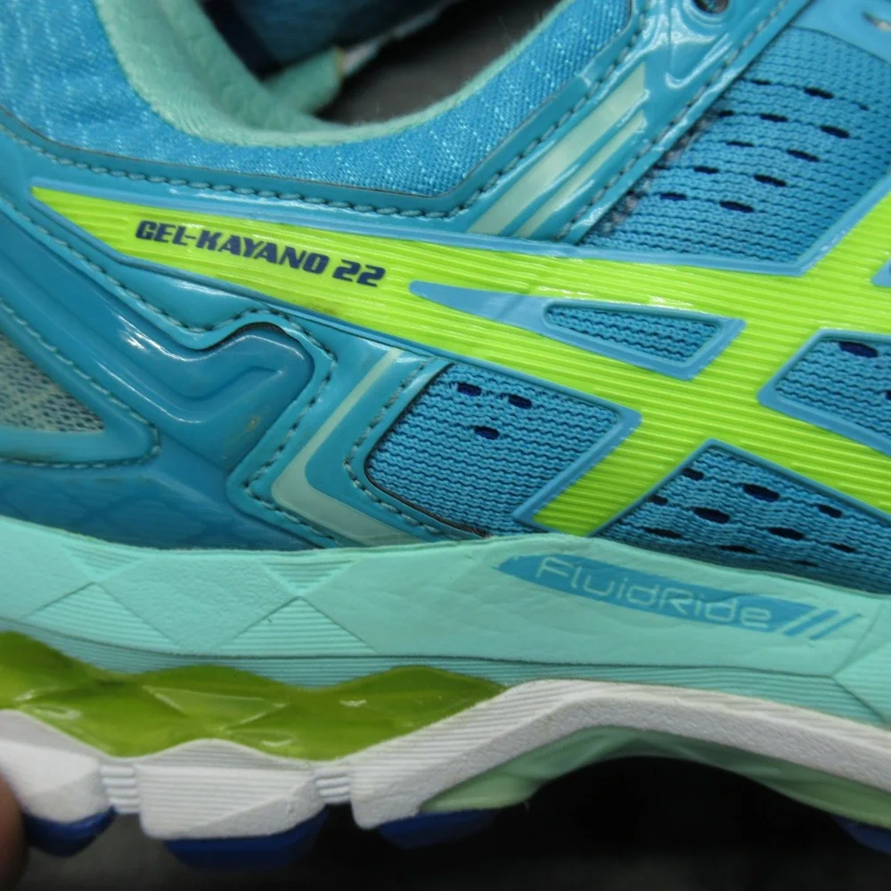 Asics Gel Running Shoes Womens 7 Teal Yellow Kayano Fluid Ride Cushioned Comfort
